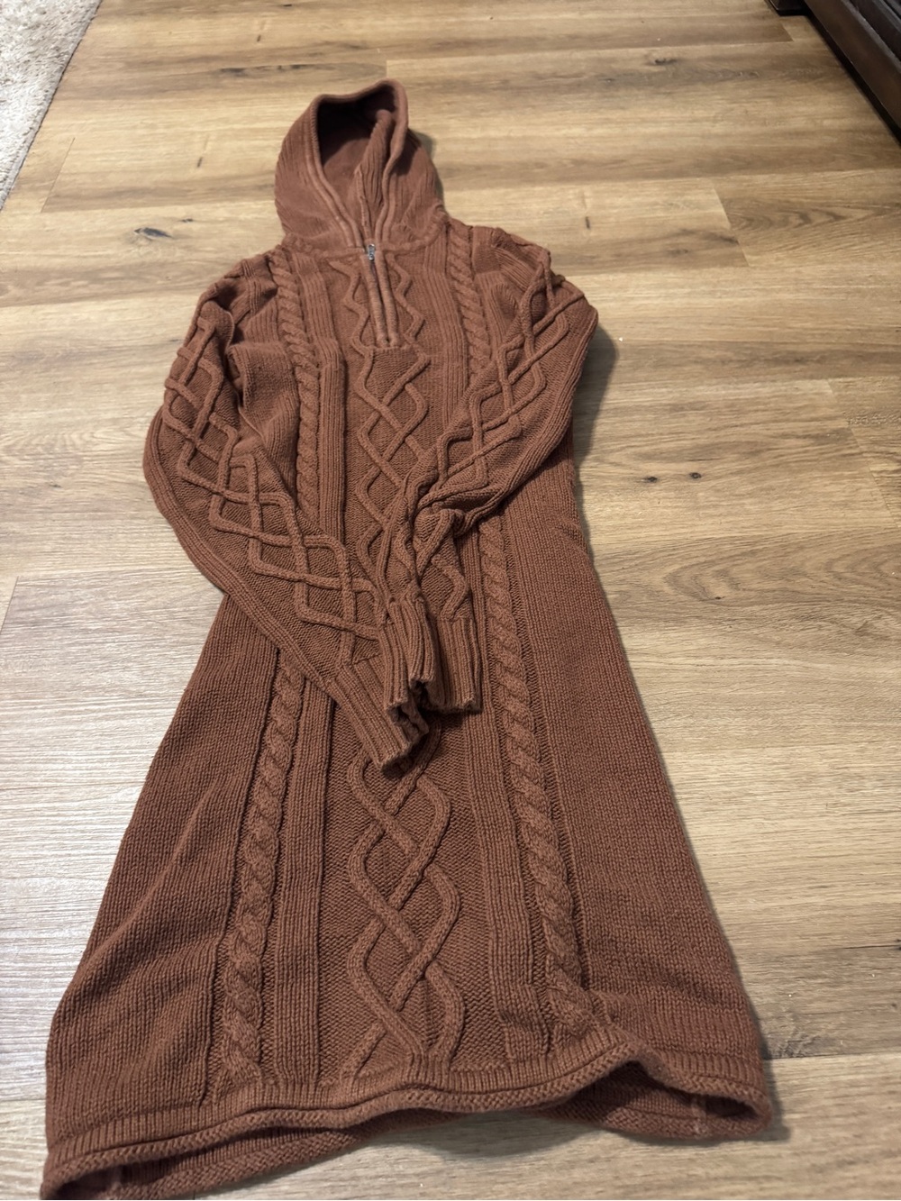 Athleta Cable-Knit Hooded Sweater Dress - Rust Brown